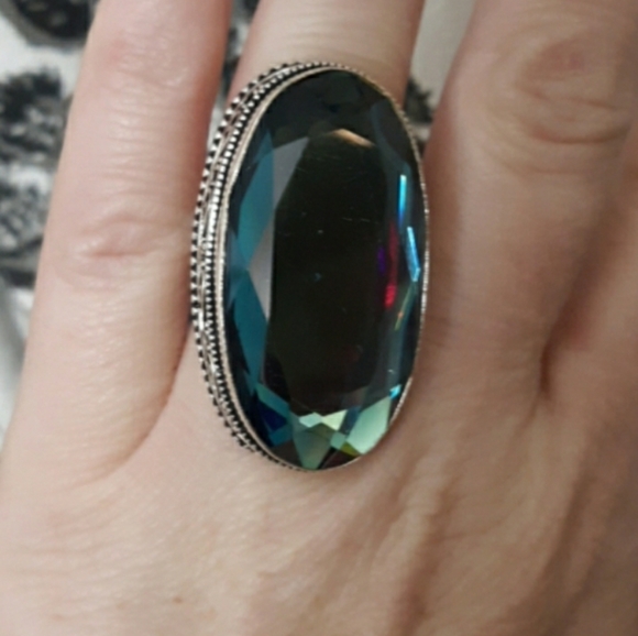 New Stunning Rainbow Mystic Topaz 925 Silver Statement Ring. - Picture 3 of 8